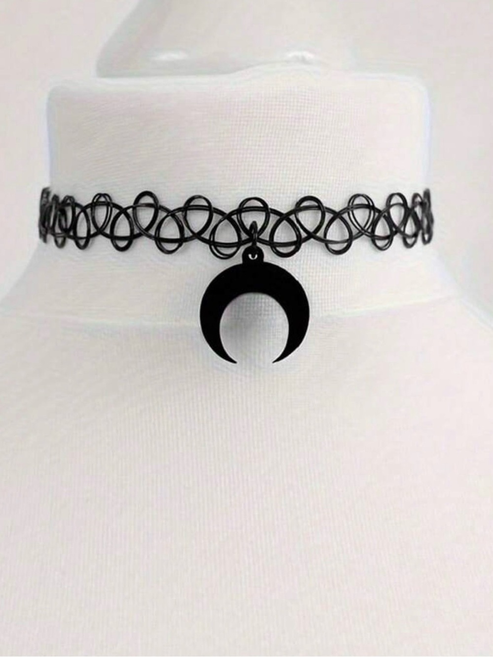 Black Crescent Moon Tattoo Choker Necklace - Women Jewelry